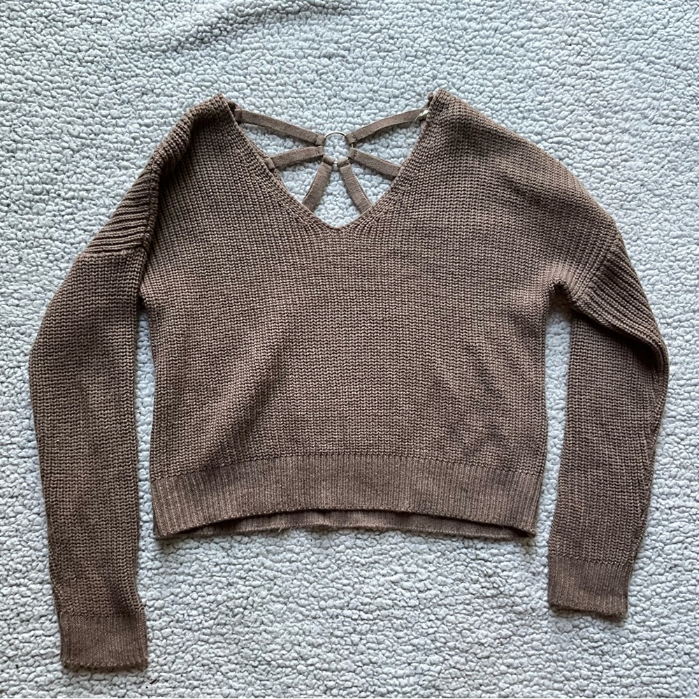 Cropped light brown knitted sweater